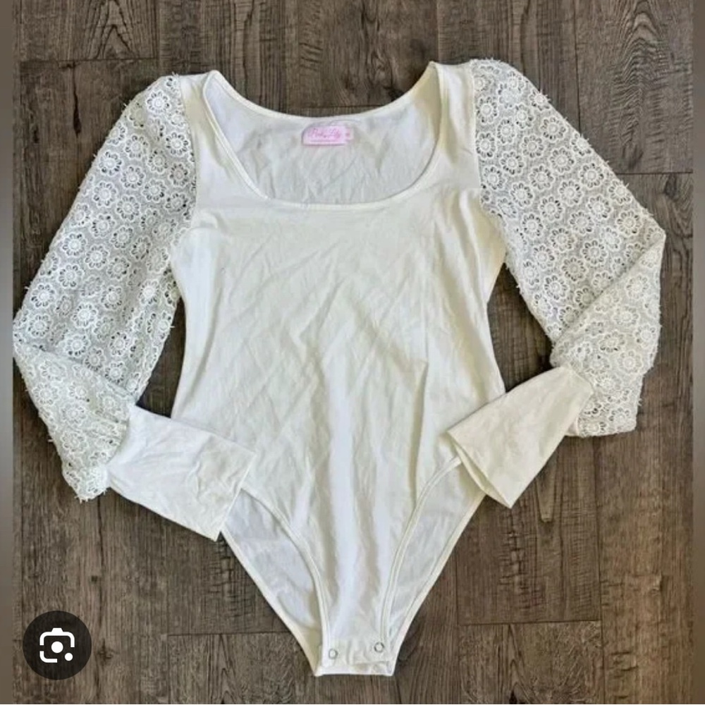 Pink Lily White Lace Sleeve Bodysuit